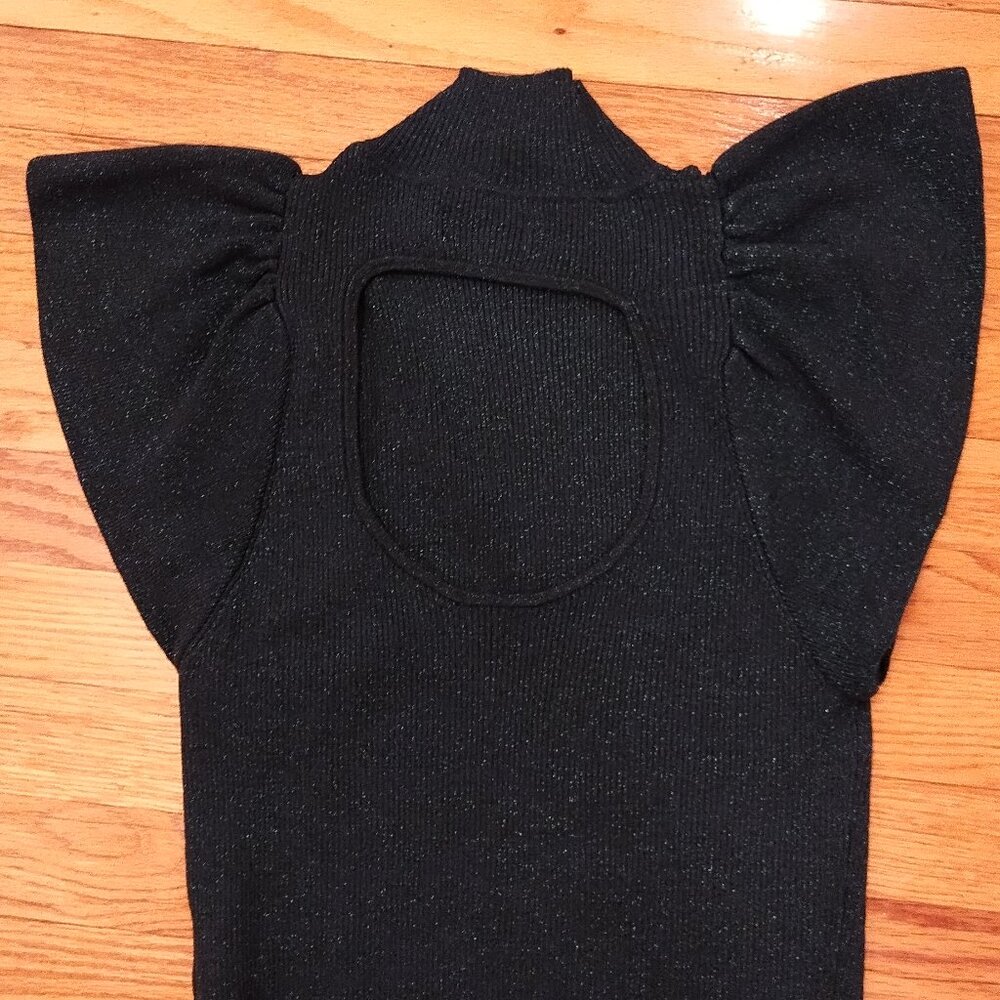 Maeve Anthropologie Emerald Green Open Back Flutter Sleeve Sparkle Sweater Small - Picture 6 of 6